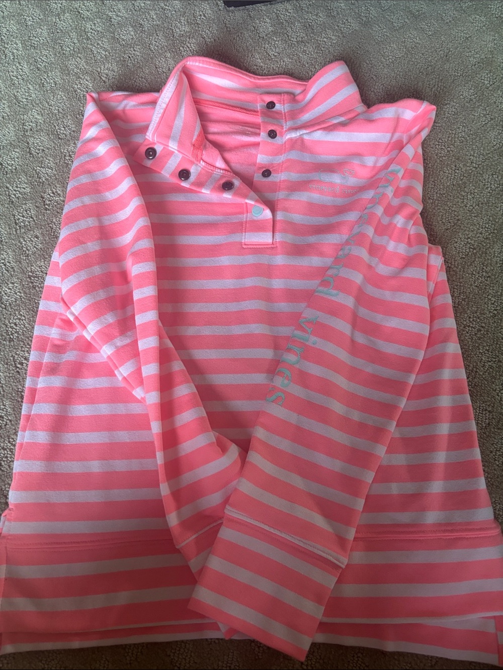 Vineyard Vines Pink & White Striped Long-Sleeve Polo